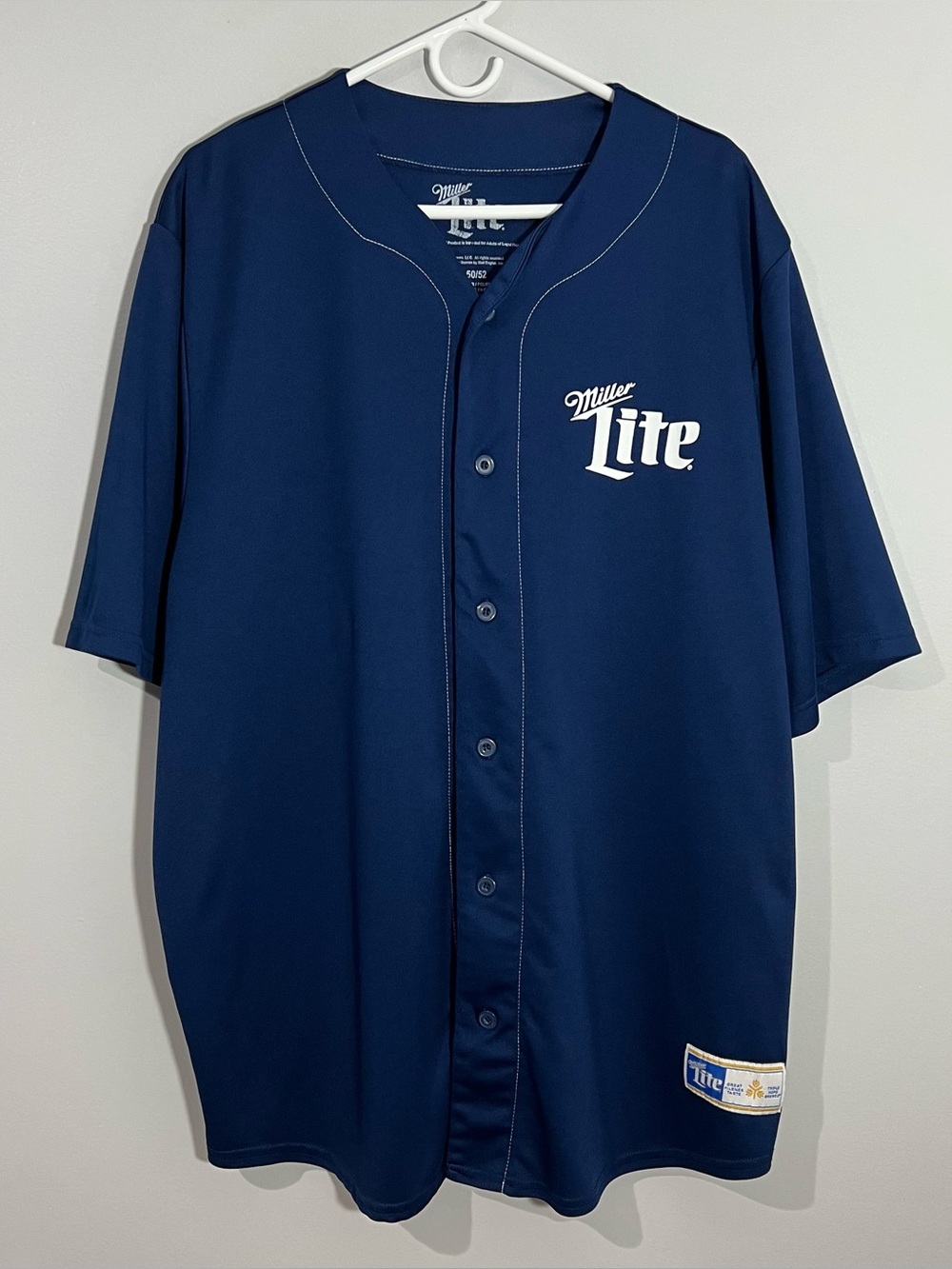 Miller Lite Miller Time 75 Beer Blue White Button Up Baseball Jersey Mens 2XL